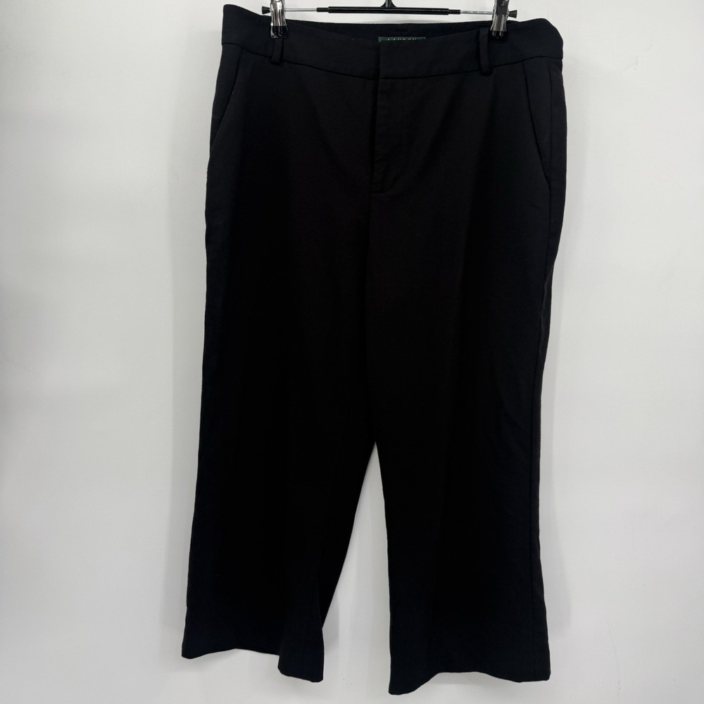 Lauren Ralph Lauren 10 Dress Pants Women Black Wool Blend Wide Leg Cropped